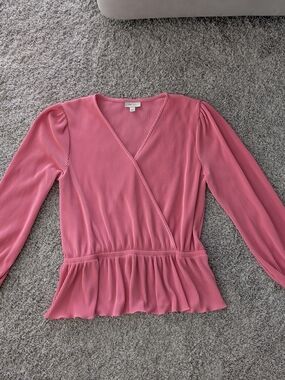 On 34th women's Pleated Plisse Surplice V-Neck Peplum Party Top Pink